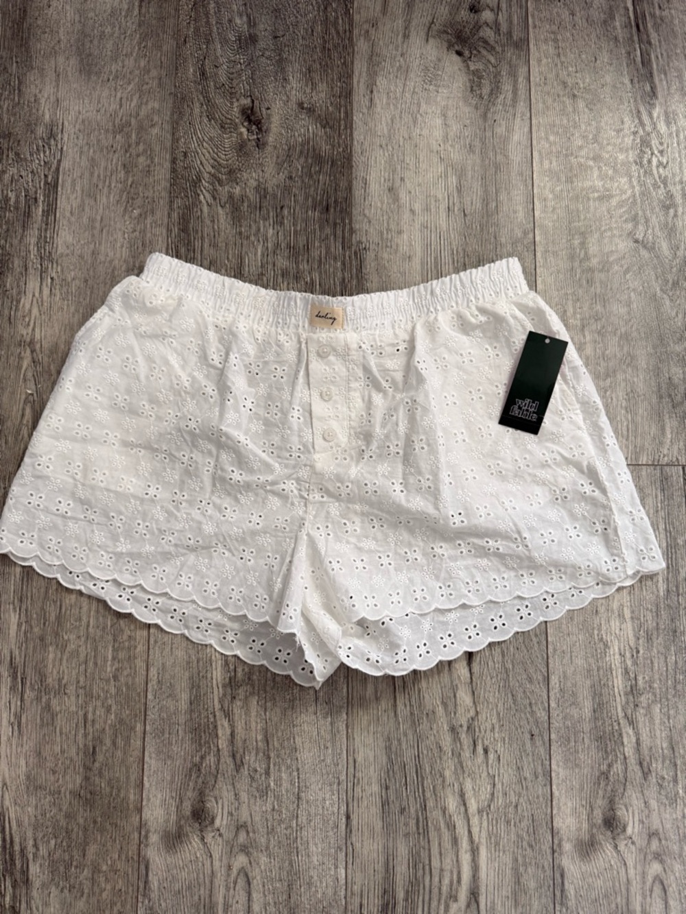 wild fable White Eyelet Scallop-Hem High Waist Shorts